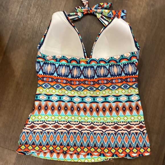 Ellen Tracy Blue Orange Tankini Swim Top Size 10 - Picture 6 of 12